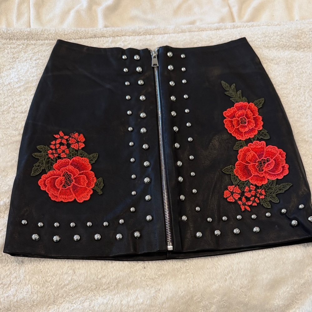 Forever 21 Black Skirt with Red Floral Embroidery